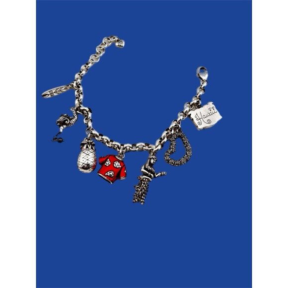 Vintage Brighton Hawaii Themed Enamel Charm Bracelet 8" Adjustable- Hulu Girl - Picture 4 of 6